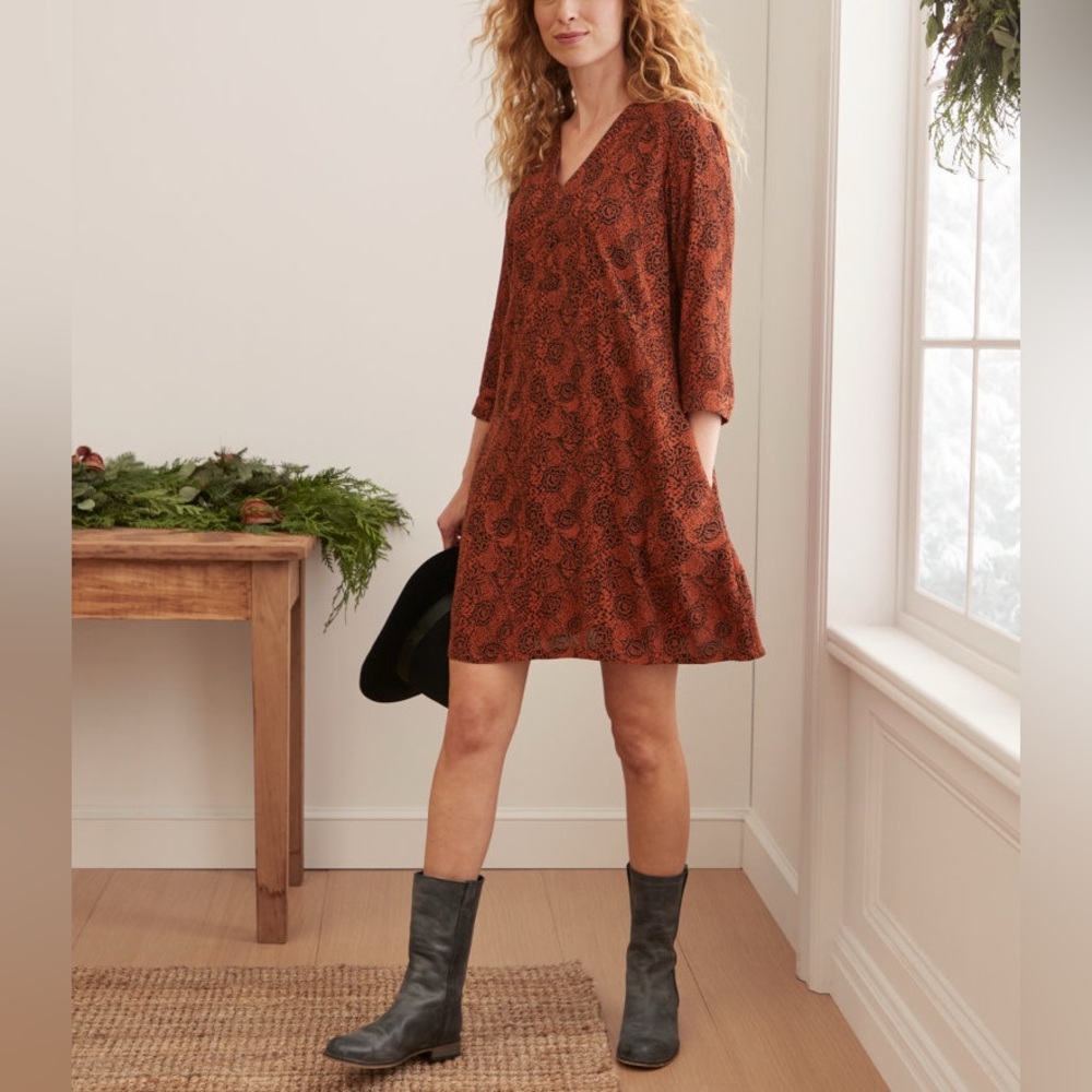 NEW Garnet Hill Millie Crepe 3/4 Sleeve Mini Dress Orange Small S NWT
